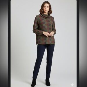 Vtg 80s La Chine Classic Galinda Wang Checkered Mock Neck Blouse Dark Academia